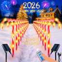 BOSSERN Upgraded 24 Pack Candy Cane Solar Christmas Lights Waterproof, Rechargeable Pathway Lights with Remote, Solar Powered & USB Charging Christmas Decorations Outdoor for Garden Lawn Yard Party (Warm White)