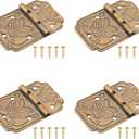 4PCS Butterfly Square Hinge with Screws 0.8x0.5x0.9 inch Brass Engraved Wooden Box Jewellery Gift Wine Packaging Hinge for Mini Cabinet Toolbox