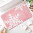 Christmas Bathroom Rugs Set  Pink Snowflake Bath Mat, Cute & Absorbent Christmas Bath Mat, Non Slip Holiday Bathroom Rug with Snowflake Design for Festive