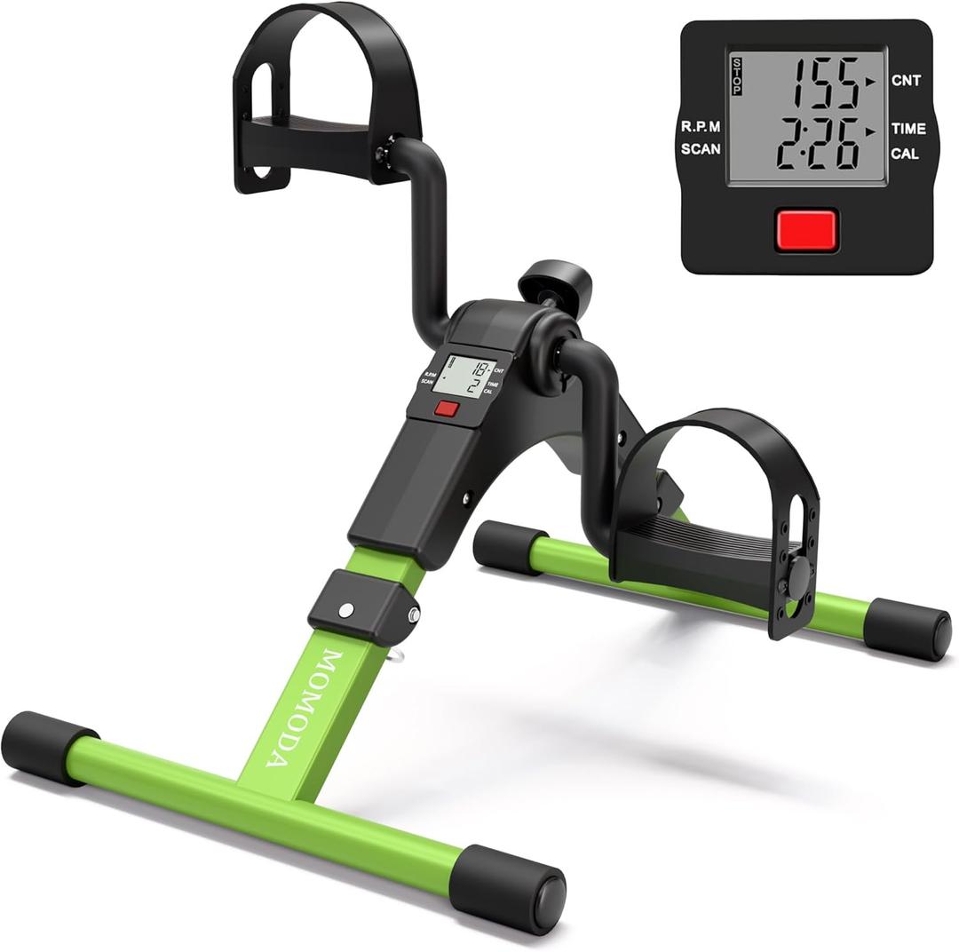 Pedal Exerciser Desk Exercise Bike Leg and Arm Bike with LCD Monitor Foldable (Black/Green)