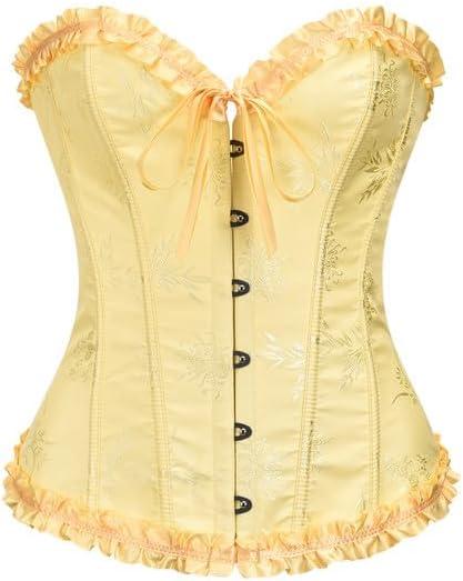 Moonight Corsets for Women Renaissance Floral Lace up Boned Overbust Corset Bustier Shapewear, Medium