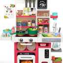 Red Kids Play Kitchen Set, Toddler Kitchen Playset with Sound & Light, Cooking Stove with Steam, Play Sink, Play Food Toy and Kitchen Accessories, Kitchen Toy for Kids Girls Boys - Red