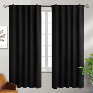 BGment 72 inch Length Blackout Curtains - Thermal Rod Pocket and Back Tab Blackout Curtains for Bedroom/Living Room, 2 Window Curtain Panels (42 x 72 inch, Black)