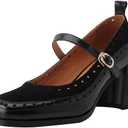 U-lite Women's Pumps Mary Jane High Heel Square Toe Oxfords Dress Shoes Casual Style, 8