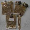 LIYH 102 Pcs Gold Plastic Silverware Disposable, Plastic Gold Utensils Heavyduty - Disposable Cutlery Includes Knives Forks and Spoons for Party, Birthday,Wedding Events