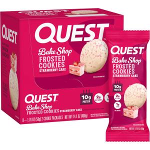 Quest Nutrition Frosted Cookies Twin Pack, Strawberry Cake, 1g Sugar, 10g Protein, 2g Net Carbs, Gluten Free, 16 Cookies