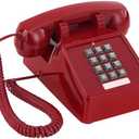 Uvital Retro Red Landline Phone, Vintage Corded Phone for Landline, Old House Phone, Traditional Classic Desk Telephone with Adjustable Handset and Ringer Volume for Home, School, Office, Hotel, Salon