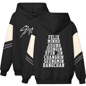 SKZ Hoodie Felix Bangchan Hyunjin Jisung Changbin Minho Seungmin Sweatshirt Merch for Women (Black, XXL)