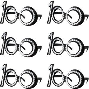Ocean Line 100th Birthday Glasses - 100 Days of School Photo Booth Props for Anniversary Celebration Decoration, Plastic Frame with Crystal Party Favors, Novelty Eyewear for Kids and Adults 6 Pack