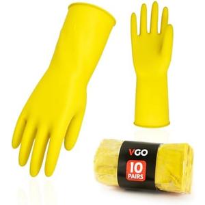 Vgo... 8-Pairs Reusable Household Gloves, Rubber Dishwashing gloves, Extra Thickness, Long Sleeves, Kitchen Cleaning, Working, Painting, Gardening, Pet Care (Size XL, Yellow, HH4601)