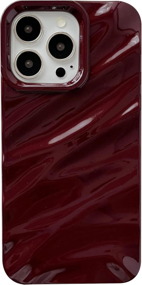 Caseative for iPhone 13 Pro Case, Wine Red | Water Ripple Pattern Curly Wave Shape Soft