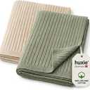 Knitted Organic Cotton Baby Blanket- Swaddle Blanket, 30" x 40" Soft Receiving Blanket for Newborn (2-Pack Fog/Roman Green)