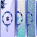 2 x for iPhone 16 Case with 1X Screen Protector, [Seamless Work with Magsafe] [Interchangeable Glitter Card], with Integrated Lens Protection Stylish Women Girls Phone Case for iPhone 16, Blue