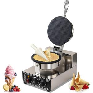 110V Electric Ice Cream Cone Maker 1300W Commercial Waffle Cone Machine 1300W Electric Stainless Steel Egg Cone Baker Non Stick coating with Temp & Time Control for for Restaurant Bakeries