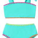 YOUNGER TREE Toddler Baby Girls Swimsuit Two Piece Solid Color Stripe Swimwear Summer Beach Bikini Bathing Suit (5-6 Years, Green-Blue)