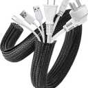 AGPTEK Cable Sleeve Cover, 20ft - 1.2 inch Desk Cord Organizer Cable Hider, Home Office Wire Management Computer TV Wire Loom Tubing, Pet Proof Cord Protector, from Cat Dog Chewing, Black