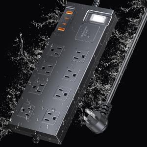 Surge Protector Power Strip Waterproof, Outdoor Extension Cord Multiple Outlets with USB A + C Fast Charging, Waterproof Electrical Box Electrical Outlet Box Extender Power Strip 6ft 10ft 15ft 20ft
