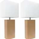 Elegant Designs LC2005-BGE-2PK 21" Luxe Leather Duo, Modern 2-Pack Table Lamps with Chic Shades, for Living Room, Bedroom, Office, Beige
