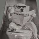 OWNANRTHM Dog on Toilet Canvas Wall Art Funny Animal Bathroom Pictures Funny Labrador Dog Bathroom Poster Black and White Animal Toilet Prints for Restroom Wall Framed 12X16 inch