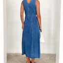 yoeasy Women's Summer Denim Dress Sleeveless V Neck High Waist Trendy Casual A Line Jean Maxi Dress (Blue) S