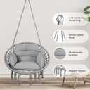 Goutime Hammock Chair, Macrame Hanging Swing Chairs with Cushion and Hardware Kit,Adult Boho Swings for Outside,Patio,Balcony,Bedroom (Light Grey)(55"L x 30"W)