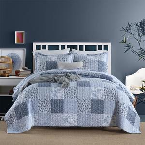 ENASAL Cotton Bedspread Quilt Bedding Sets Reversible Coverlet Sets Comforters Rustic Floral White Blue Patchwork Pattern Bedspread for All Season, King Size (Blue Floral Patchwork Pattern)