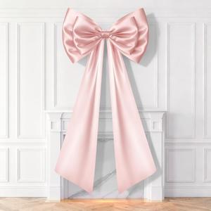 Giant Pink Bow Christmas Decorations, Double-layer Satin Bows for Coquette Room Decor, Christmas Tree Topper Bow for Home Wreath Wall Backdrop Birthday Wedding Party Decor (Pink Bow, 24 x 36 Inches)