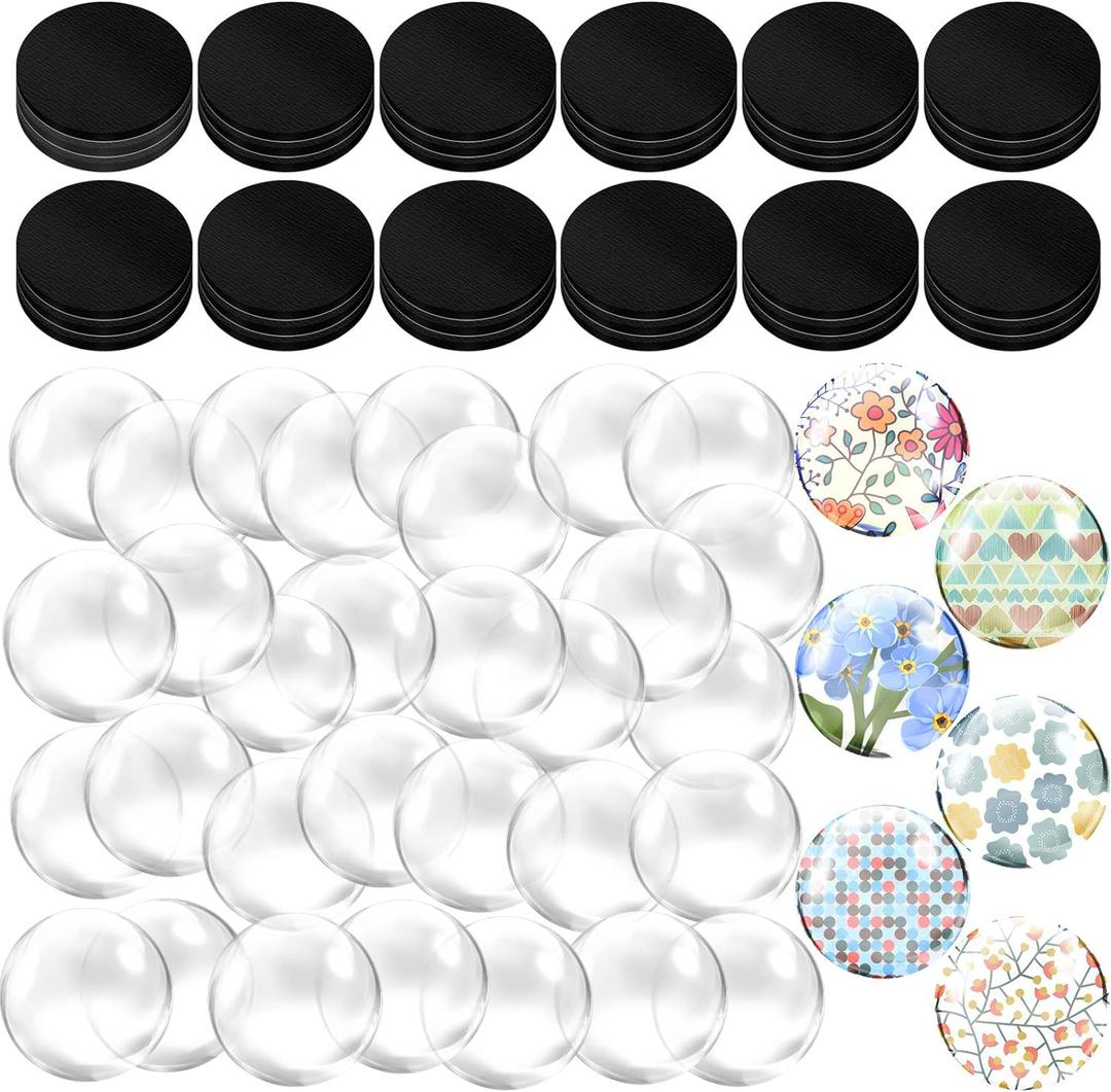 72 Pieces Craft Magnets Glass Ceramic Ferrite Magnet with Adhesive Backing and Transparent Clear Glass Cabochons for DIY Craft Fridge Refrigerator Pendants(1 Inch,Round)
