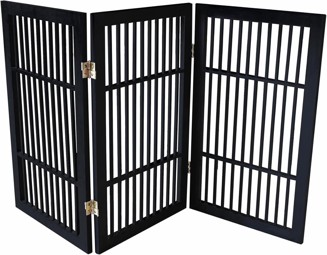 Pet Dog Gate Freestanding, (Black Pet Gate, 3 Panel 30" × 24-49" Tall)