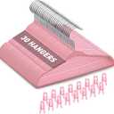 Babyrish Velvet Baby Hangers with Clips (30 Pack) | 11 Ultra-Slim Baby Clothes Hangers | Non-Slip Felt | Space-Saving Nursery & Infant Closet Organizer | Pink