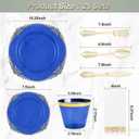 Bestluck 175PCS Clear Blue Plastic Plates for 25 Guests, Disposable Plates with Gold Trim include 25 Dinner and Dessert Plates, 75 Gold Silverware, 25 Cups, 25 Napkins for Party, Wedding & Graduation