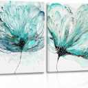 2 Pcs Frames Ink Green Modern Abstract Floral Canvas Wall Art Scandinavian Watercolor Flowers Home Decor Botanical Flowers Wall Art Painting Picture Poster Prints Living Room Bedroom Bathroom Office