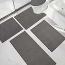 chakme Bathroom Rug Sets 5 Piece, Ultra Thin Bath Mat Quick Dry, Absorbent, Non Slip, Machine Washable, Dark Grey, 5 Piece