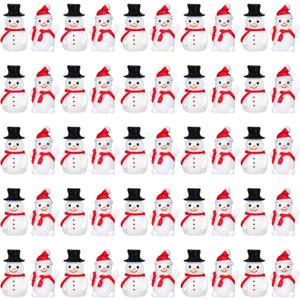 Soaoo 50 Pcs Christmas Mini Snowman Figurines 2 Types Tiny Resin Snowman Decoration with Top Hat Xmas Micro Landscape Ornament Mini Garden Dollhouse Accessories for Crafts DIY Xmas Winter Party