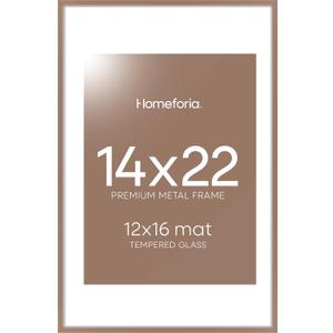14x22 Mocha Picture Frame, High-End Metal, 12x16 Mat, Glass | High End Aluminum, Tempered Glass, Acid-Free 12x16 Removable Mat, 14x22 in Edge-to-Edge Display 22x14, Wall Kit, Set Of 1