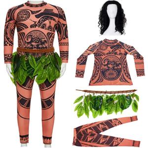 LIFEPATH88 Maui Tattoo T Shirt/ Pants Halloween Cosplay Costume Adult for Mens and Womens Wig Set (M)