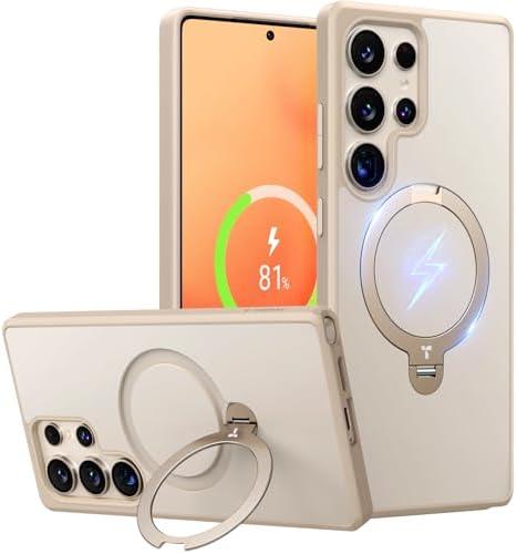 TORRAS 360° Spin Magnetic Stand for Samsung Galaxy S25 Ultra Case Beige Gold, Fit for Magsafe, Military Grade Slim Protective S25 Ultra Case with Kickstand Rotatable, Ostand Spin, Aesthetic Dune
