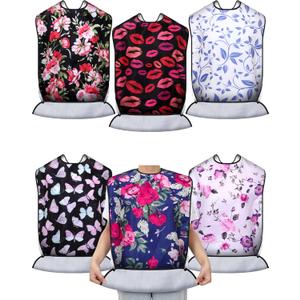 Eurzom 6 Pack Adult Bibs for Elderly Women Men, Reusable Adult Bibs for Eating with Optional Crumb Catcher Clothing Protector (Cute Pattern)