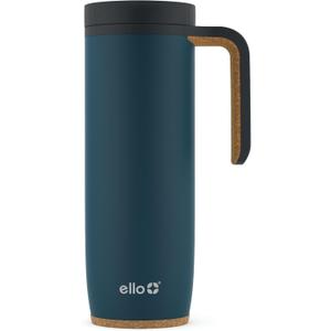 Ello Magnet 18oz Vacuum Insulated Stainless Steel Travel Mug with Side Handle and Leak-Proof Slider Lid and Built-in Coaster, Keeps Hot for 5 Hours (Poseidon)