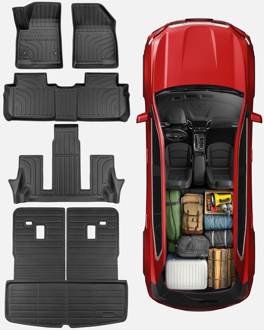 Floor Mats & Cargo Liner Back Seat Cover Protector for GMC Acadia 2017-2023, All-Weather 6 Seats Full Set Floor Mats & Cargo Liner with Backrest Mat for GMC Acadia Accessories 2017-2023