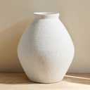 Ceramic Large Rustic Round Vase-11.8" Beige Pottery Textured Vase-Big Terracotta Vase Large Vases for Decor Living Room, Table Centerpiece, Farmhouse Decor, Bedroom, Bathroom-(Off-White)