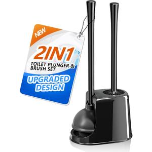 Toilet Plunger and Brush with Holder, Toilet Brush and Plunger Set for 5.3-inch Toilet Drain, 2-in-1 Bathroom Cleaning Combo with Caddy Stand(Black)