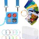 Silicone Case for Yoto Mini and Card Holder for Yoto Cards, Protective Silicone Adventure Jacket with Shoulder Strap, 200 PCS Tabs 10 Loops Kids Travel Carrier of Yoto Accessories, Sky Blue