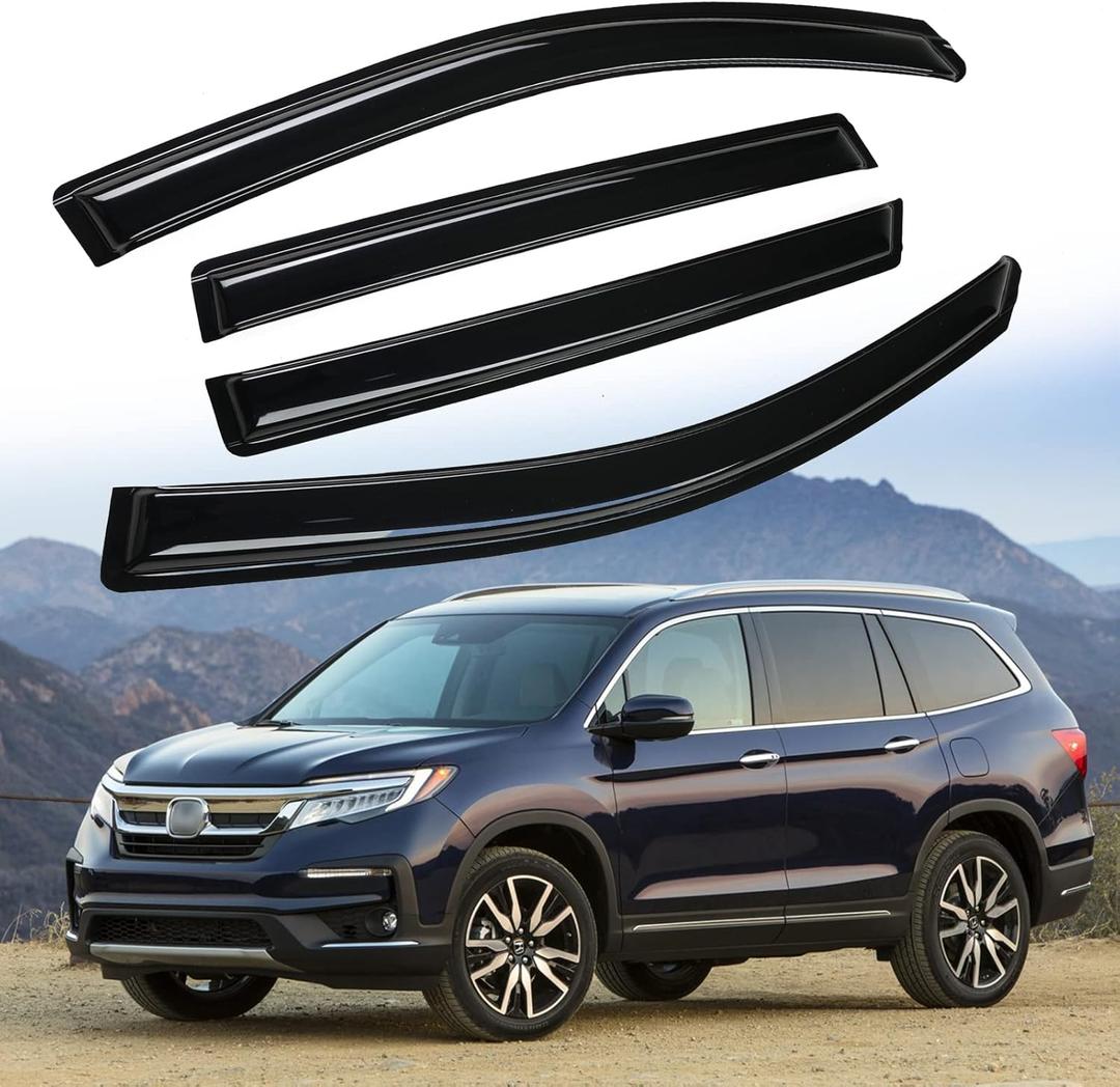 Tape-On Rain Guards Window Visor Fit for 2016-2022 Honda Pilot Window Vent Deflector Visors 4 Pcs-94557