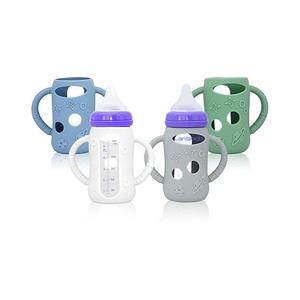 Luxnary 4Pack Silicone Sleeves for Lansinoh Glass Bottles 5 oz Starry Sky Design Baby Bottle Holder with Handles,Protectors for Lansinoh Natural Wave Glass Bottles, AntiScald Feeding Supplies