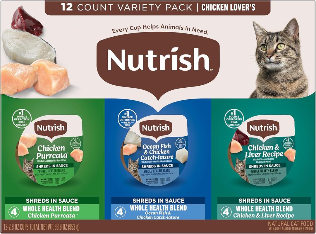 Nutrish Grain Free Chicken Lover's Whole Health Blend Variety Pack Wet Cat Food, 2.8 oz. Cup, 24 Count (Rachael Ray), BB APR232026