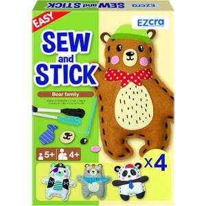 EZCRA Easy Arts and Crafts for Kids - No Mess Sewing Kit for Kids - 4 Easy to Do Bear Sewing Projects - Fun Felt Stickers - Tools with Instruction - Gifts for Boys and Girls Age 4,5,6,7,8