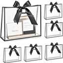 ZJHiome 16pcs Large Clear Gift Bags with Handles,Reusable PVC Gift Bag with Ribbon Bow for Graduation Christmas Easter Wedding Baby Shower Birthday Party Small Business (Black)