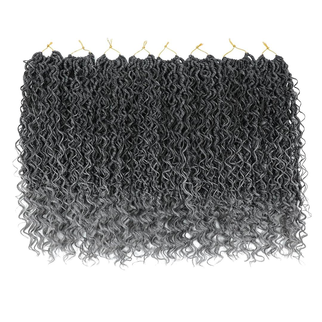 8 Packs Curly Faux Locs Crochet Hair 14 Inch Goddess Locs Crochet Hair, Hippie Locs Braids, Boho Style Hair Extensions (14 Inch, 8Packs, TGray)