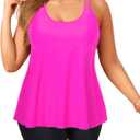 Plus Size Tankini with Shorts - Women Two Piece Swimsuits Bathing Suit Scoop Neck Flowy Swimwear 2025 (Hot Pink)